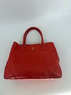 Tory Burch Red Patent and Leather Large Double Zip Robinson Tote